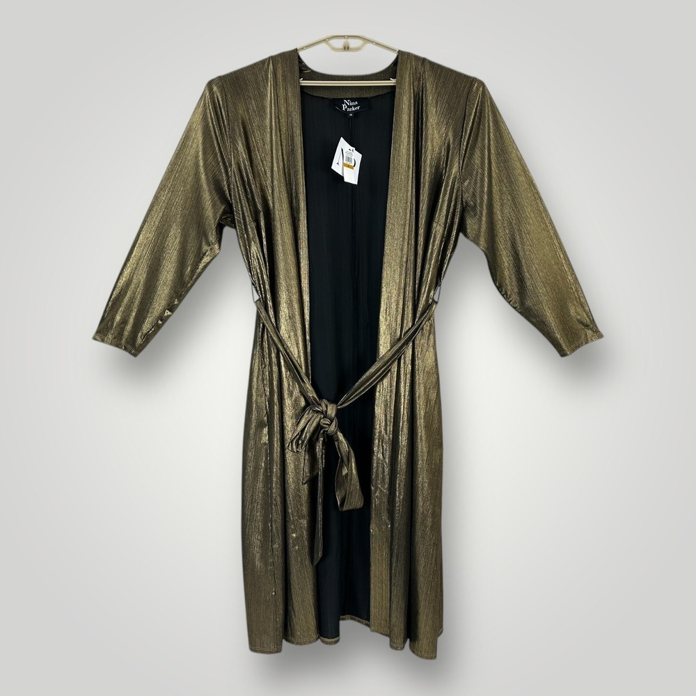 NEW Nina Parker Gold Metallic Long Duster Kimono Robe Plus Size‎ 3X w Belt